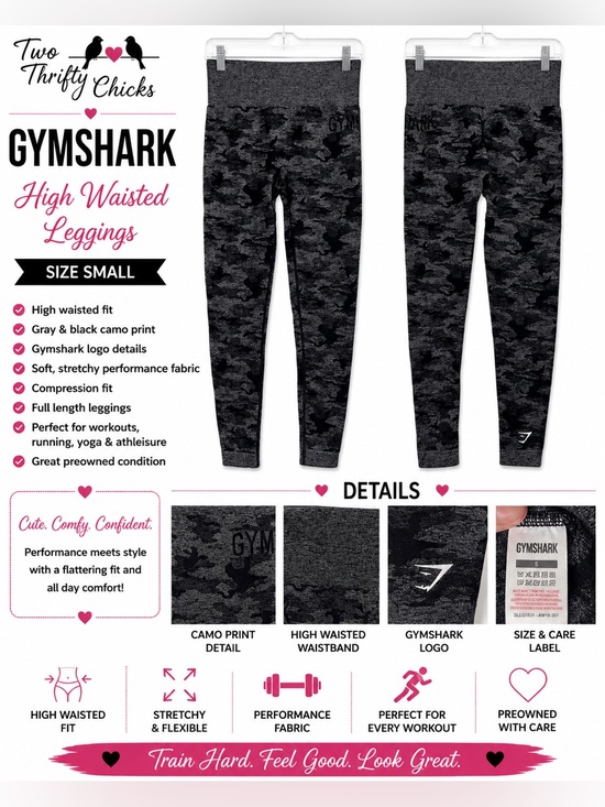 Gymshark Pants - Gymshark Women’s High-Waisted Camo Leggings - Gray & Black - Size Small - GUC